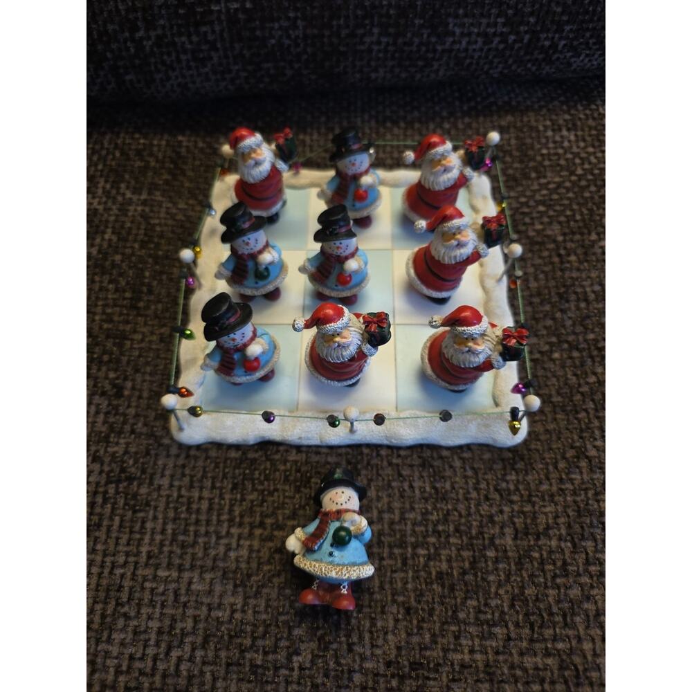 Vtg Christmas Tic Tac Toe Set Snowmen vs Santa Holiday Party Game 9x9” Ceramic
